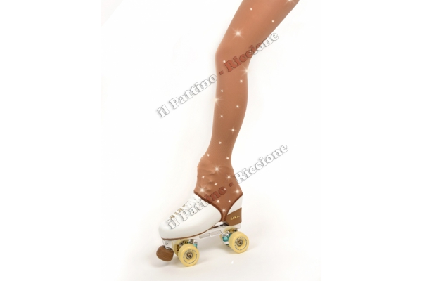 Skating collant natural color with stirrup and rhinestones 