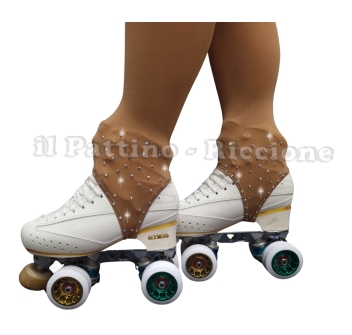 Pantyhose skating natural color laces with rhinestones fireworks