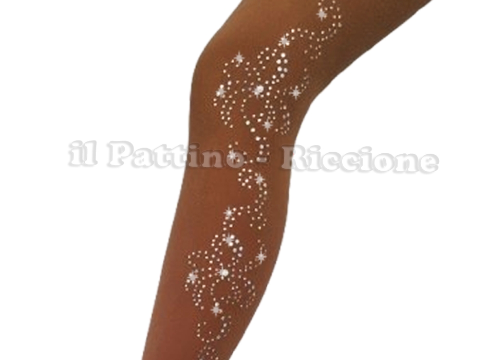Skating collant natural color with stirrup and rhinestones 