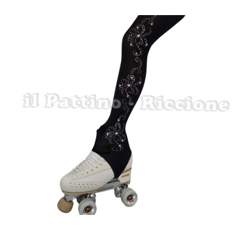 Skating collant black color with stirrup MICRO SHINE FLOWER