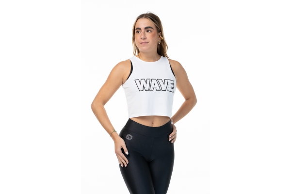 Wave tank top with rhinestones white