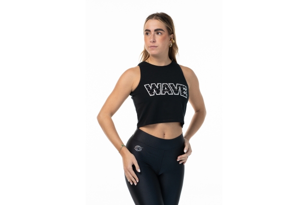 Wave tank top with rhinestones Black
