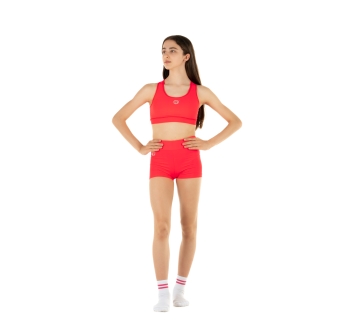 Girls' Sports Set – Shorts + America Top RED FLUO