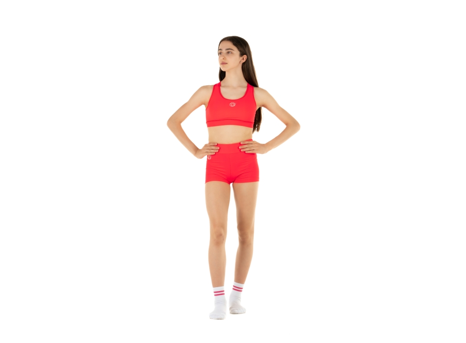 Girls' Sports Set – Shorts + America Top RED FLUO
