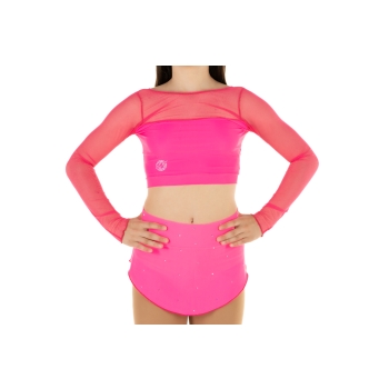 Wave Lycra and Mesh Sleeve Crop Top for Girls Fuchsia