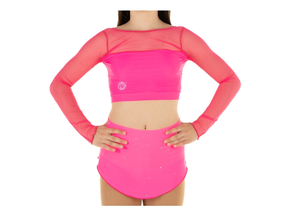 Wave Lycra and Mesh Sleeve Crop Top for Girls Fuchsia