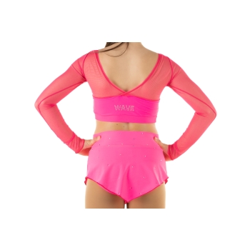 Wave Lycra and Mesh Sleeve Crop Top for Girls Fuchsia