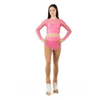 Wave Lycra and Mesh Sleeve Crop Top for Girls Candy Pink