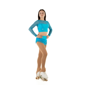 Wave Lycra and Mesh Sleeve Crop Top for Girls SKY BLUE