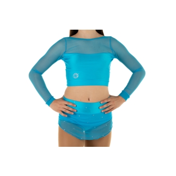 Wave Lycra and Mesh Sleeve Crop Top for Girls SKY BLUE