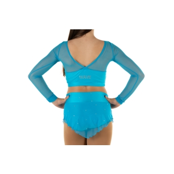 Wave Lycra and Mesh Sleeve Crop Top for Girls SKY BLUE
