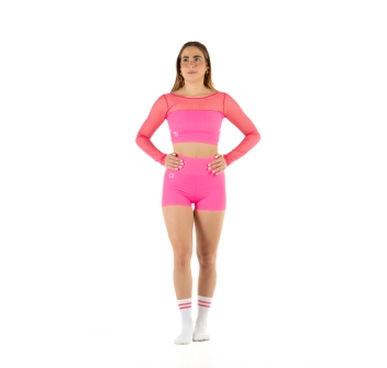 Wave Lycra and Mesh Sleeve Crop Top for Woman Black