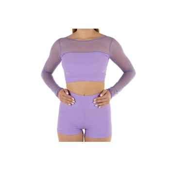 Wave Lycra and Mesh Sleeve Crop Top for Woman Lilac