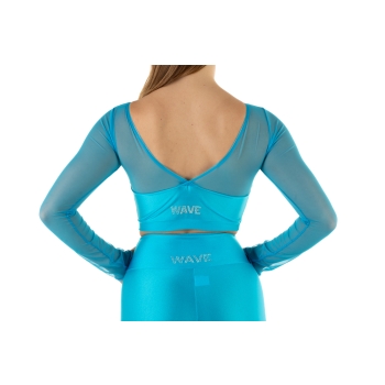 Wave Lycra and Mesh Sleeve Crop Top for Woman Turquoise